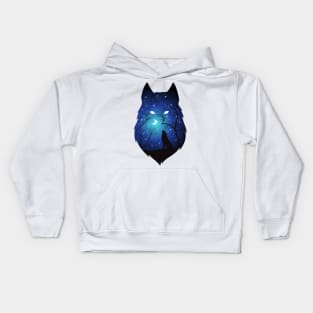 Wolves with blue sky and moon Kids Hoodie